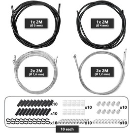 Universal Bowden Cable Set for Bicycle, 4 Bowden Cables (Gear Cable and Brake Cable) with 2 Outer Hoses and Cable Accessories, Repair Kit for Road Bikes