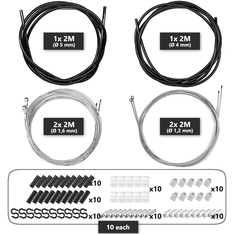 Universal Bowden Cable Set for Bicycle, 4 Bowden Cables (Gear