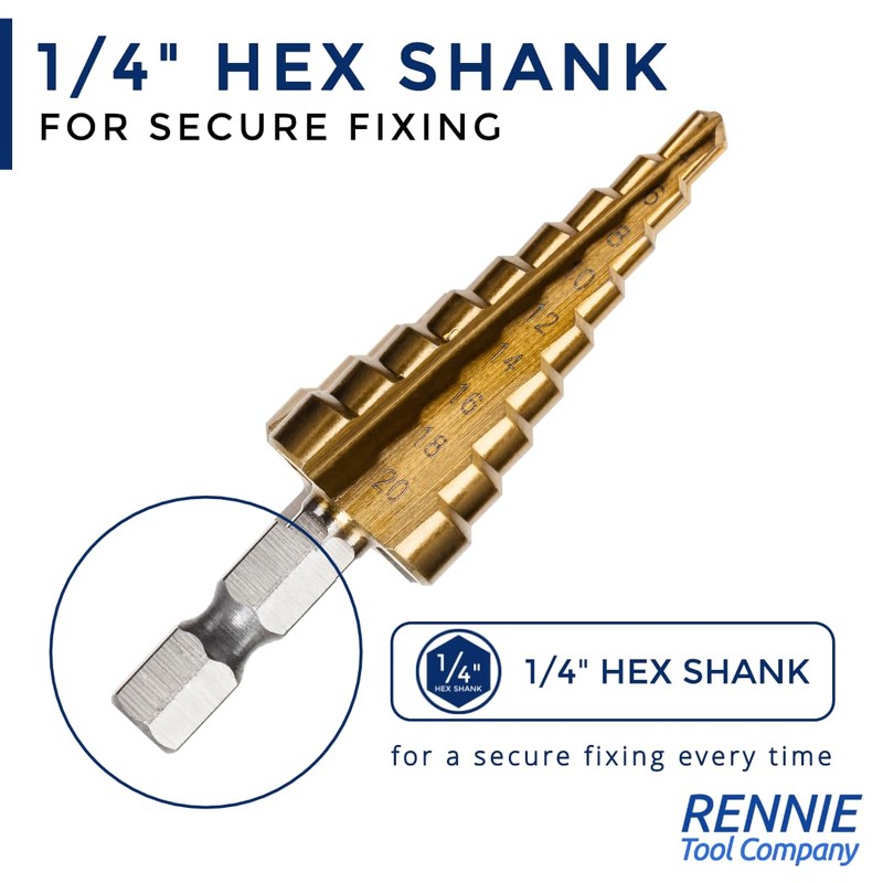RENNIE TOOLS - 3 Piece Large HSS Step Cone Drill