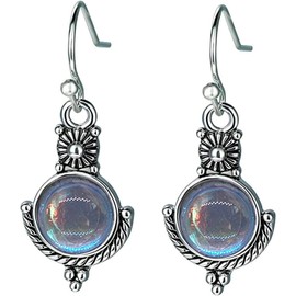 QUPENGXU Sparkling Natural Moonstone Drop Dangle Earrings Retro Overlay handmade Drop Dangle Earrings For Women (gem)