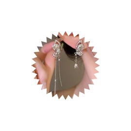 Wendalern Asymmetrical Crystal Butterfly Tassel Dangle Earrings Diamond Rhinestone Butterfly Wings Beads Chain Drop Earrings Mismatch Zircon Butterflies Statement Earrings Wedding Jewelry for Women