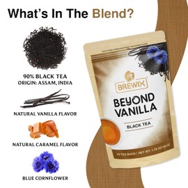 BREWIX, Vanilla Caramel Dessert Tea (25 Pyramid Black Tea Bags) | Naturally Flavored, Caffeinated & Sugar-Free | A Cozy & Indulgent Brew for Anytime Cravings