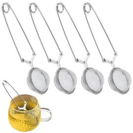 Pack of 4 tea tongs, tea tongs for loose tea, stainless steel tea strainer for loose tea, tea strainer, tea strainer, suitable for tea, spices, fill with tea leaves by lightly pressing (silver)