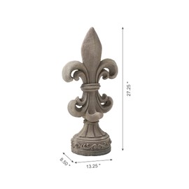 Glitzhome GH20392 Fleur De Lis Garden Statue, 27.25 Inch, Concrete Grey