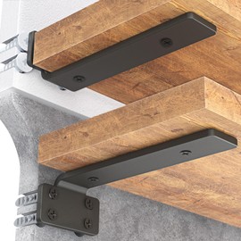 Goovilla Shelf Bracket, Heavy Duty Floating Shelf Brackets 12 inch Long, 12 Pack Brackets for Shelves, Black Coated Metal Wall Shelf Support Brackets with 1/5 Inch Thick and 160 lb. Load Capacity