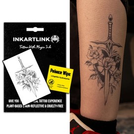 INKARTLINK Semi Permanent Tattoo, Temporary Tattoo, party tattoo, beautiful and realistic design, fun tattoo experience, cruelty-free, non-reflective, waterproof (Rose Cross Sword)