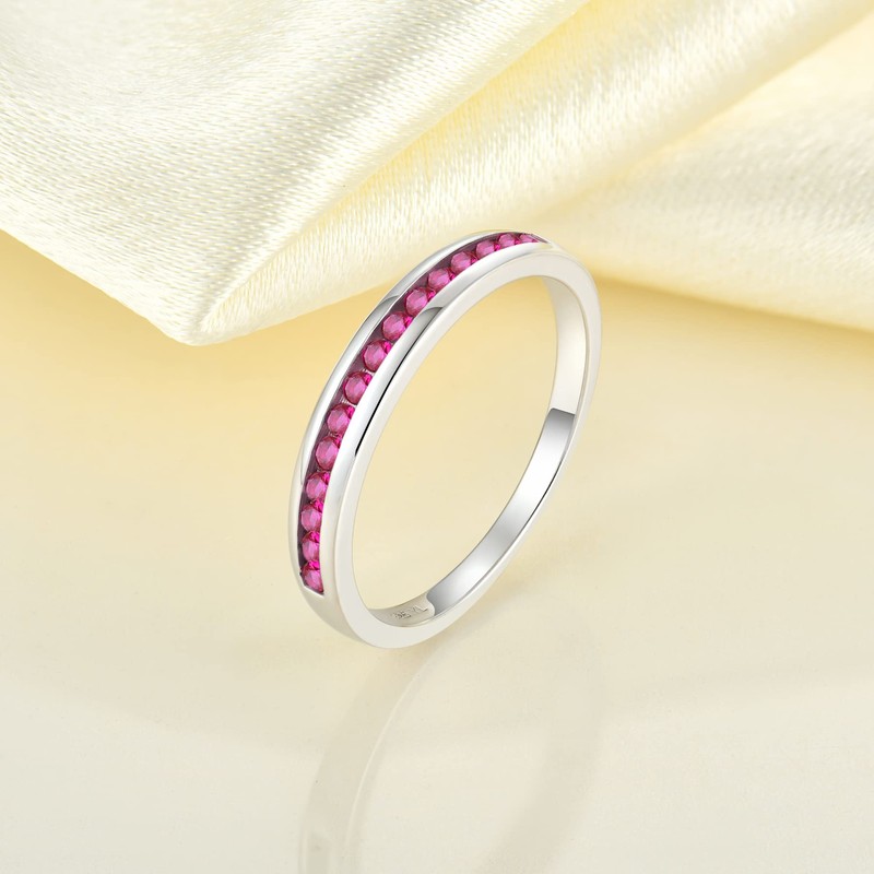 YL Stackable Ring Sterling Silver Created Ruby Eternity Bands for