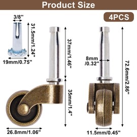 S SYDIEN 1 inch Swivel Wheel Caster Set of 4, Zinc Alloy Chair Wheels for Furniture with Socket, Antique Brass Chair Casters for Furniture Legs Desk Cabinet Sofa