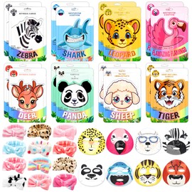 Dimsile 32 Pcs Animal Face Masks Skincare Animal Character Spa Face Facial Mask with Soft Bow Makeup Headband for Girls Women Spa Sleepover Slumber Girls Night Birthday Party Supplies, 8 Styles