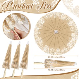 Lemosae 30 Pack Paper Umbrellas Bulk for Wedding, 23.6" Chinese Japanese Parasol Vintage Decorative Sun Umbrella for Bridal Party Tea (Lace)