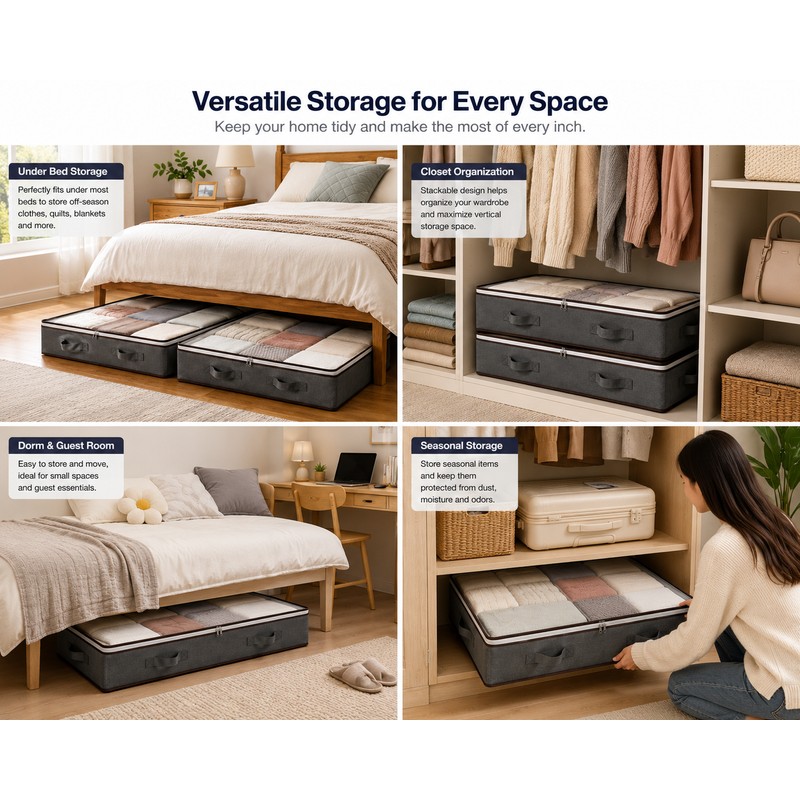 Non-Woven Fabric Storage Box Organizer with Lid - Foldable Clothes