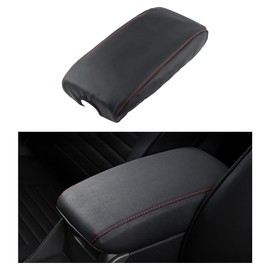 LECART Center Console Cover for Jeep Grand Cherokee Accessories 2022-2011 Car Armrest Cover Black Leather Red Stitches Auto Interior Anti-Scratch Protector Pad