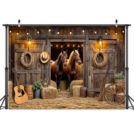 Wathon Western Cowboy Backdrop for Photography Southwest Country Ranch Photo Backdrop Retro Rustic Barn Door with Cactus Guitar Texas Photo Background Booth Video Studio Props 7X5FT