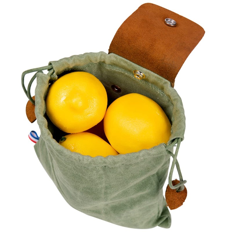 Waxed Canvas Foraging Pouch for Hiking, Collapsible Leather Belt Pouch