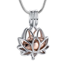 QGJNSGC Cremation Jewellery for Ashes Lotus Flower Ash Pendant Necklace with Mini Hollow Urn Memorial Ash Keepsake Jewellery (Silver-Rose Gold)