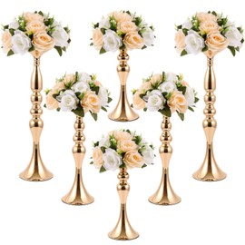 6 Pcs Wedding Flower Stand Metal Flower Centerpieces Stand for Table Flower Vase Arrangement Rack Candleholder Stand for Wedding Reception Dinner Table Holiday Party Decor (Gold, 20, 15, 13 In)