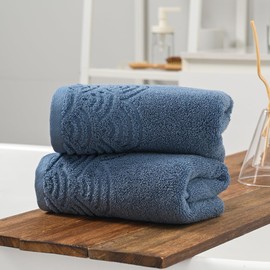 Absnuopt Blue Rippled Textured Edge Hand Towel Set of 2 Decorative Hand Towel for Bathroom Ultra Soft 100% Cotton Absorbent for Home Kitchen 13" X 29"