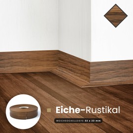 (DQ-PP) Cover Strip 5 m Rustic Oak 32 x 23 mm Skirting Board Window Ledge PVC Flat Strip Bend Profile Plastic Skirting Board Soft Angle Skirting Boards Bending Strip Bending Angle Skirting Board Window Ledge PVC Plastic Skirting Board Angle Board