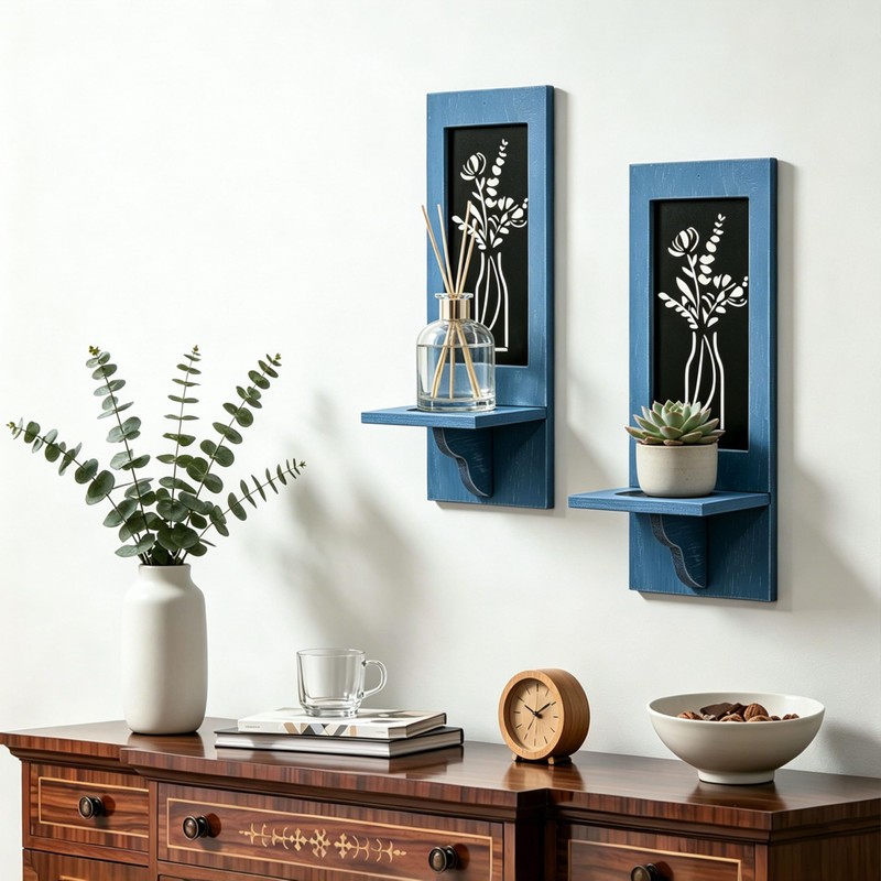 Ansonation Wood Wall Candle Holder Candle Sconces Wall Decor Set