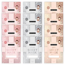 Freeman Limited Edition Valentines Day Metallic Sheet Masks, Variety 12 Pack, Brightening Gold, Purifying Silver, Soothing Rose Gold, Perfect for...  