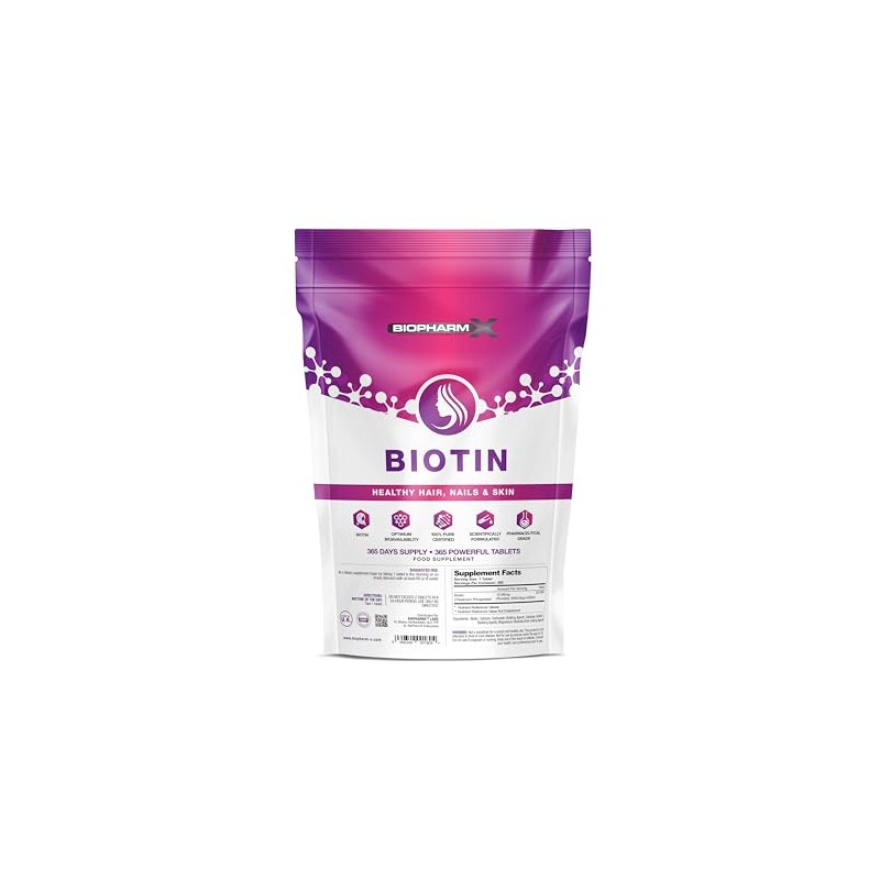 Biotin 10,000mcg Hair Growth Supplement (365 Vegan Tablets / 1