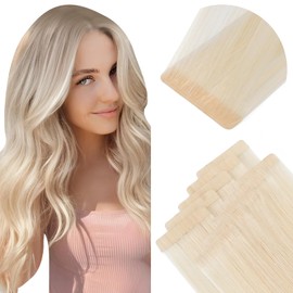 Elailite Invisible Injection Tape in Hair Extensions Human Hair - Skin Weft Remy Natural Real Hair Extension Straight 10 Pcs 25g - #613 Bleach Blonde - 12 Inch