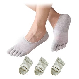 Lino Ulu 3 Pair Set x 5 Toe Socks x Slightly Deep Wear (Prevents Fatigue and Improves Exercise Performance), Men's Foot Cover, Ankle Socks, Ankle Socks, Gray 3 Pair Set