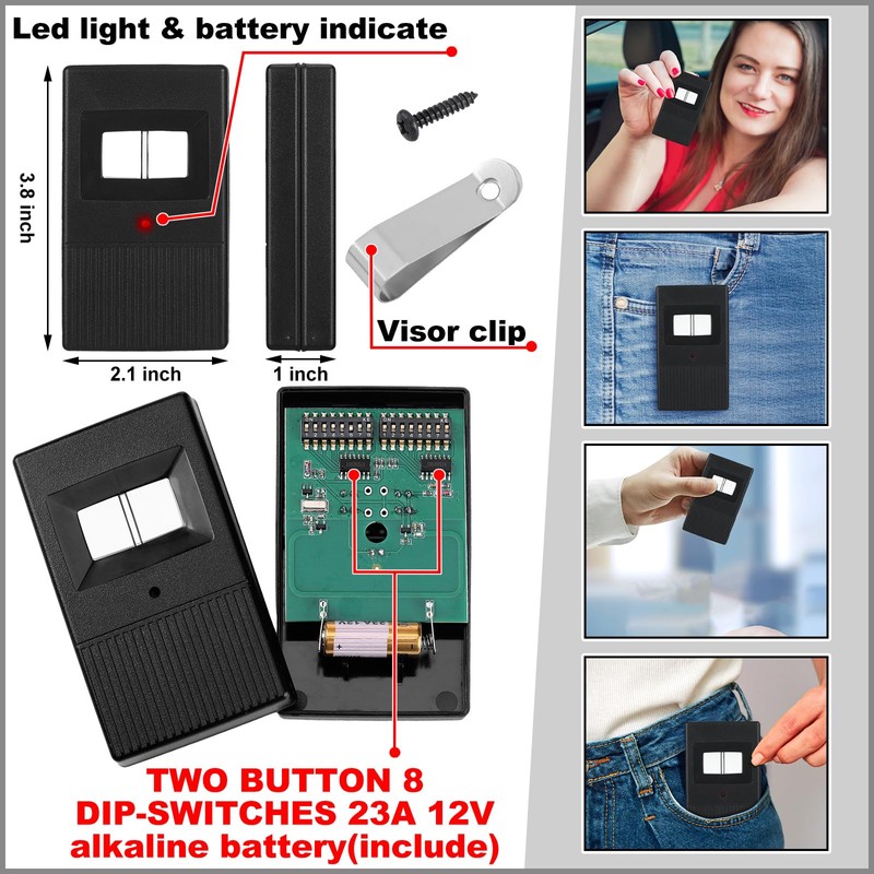Kingdder 4 Pcs 8 Dip Switch Garage Door Remote Two