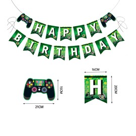 Gaming Geburtstagsgirlande, Happy Birthday Girlande mit Spielkonsolen Motiven und Hängedekoration, Happy Birthday Deko, für Erwachsene und Kinder Geburtstag Party Dekoration Grün