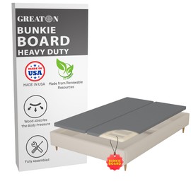 Greaton 1.5" Split Wood Bunkie Board Full Size Bed - 2-Piece Under Mattress Support Board, Fully Assembled, Fabric Ventilation Cover - Replaces Wooden Slats or Box Spring for Bed Frames