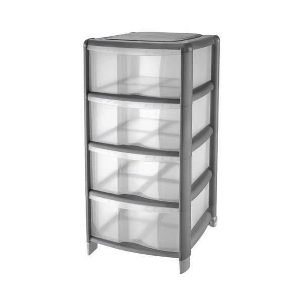 Tontarelli Bamboo Medium Chest of Drawers with 4 Tall Drawers, Plastic, Transparent/Graphite