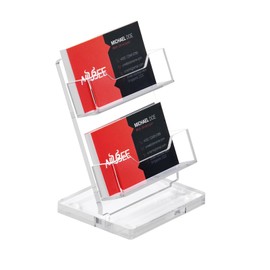 NIUBEE Acrylic Business Card Holder for Desk 2 Tier Clear Gift Card Display, Business Card Stand for Office Exhibition, 130 Cards Capacity, 2 Slots