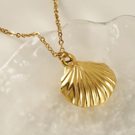 Winssigma 18K Gold Stainless Steel Bee Honeycomb Necklace, Star Moon Necklace Dinosaur Necklace spider Necklace Adjustable Y Lariat Necklace for Women(Gold SeaShell)