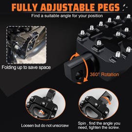 StarknightMT CNC Wide Fat Footpegs 360° Roating MX Foot Pegs Chopper Bobber Style Compatible with Dyna Fatboy Sportster Iron 883 (Black)