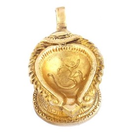 Diya Oil Lamp with Handle OM Carved Table Diyo 4.5 in - Solid Brass Antique Finish Worship Oil lamp for Puja at Home Temple Hotel Office Handmade in Nepal