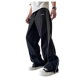 GORGLITTER Men's Letter Wide Leg Baggy Sweatpants Y2k Hip Hop Fashion Track Pants Black Small