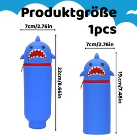 AXERHK Pencil Case, 7.48 x 2.75 Inch Blue 2-in-1 Cute Pencil Case, Kawaii Pencil Case, Table Pen Holder, School Pencil, Cute School Gift for Children, shark pencil case, cute