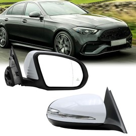 Side Mirror Fit for 2015-2021 BENZ C-Class, with LED turn signal, Power Heated and Electric Folding, With Blind Spot Match White Replace (Right/Passenger side)