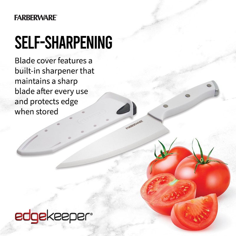 Farberware Edgekeeper Triple Riveted Chef Knife with Self-Sharpening Blade Cover,