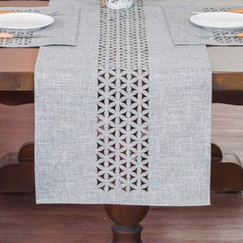 Linen Table Runner, Beautiful, Laser-Cut Patterned Table Runners are Suitable for Indoor and Outdoor Events (Grey-1, 40 x 180 cm)