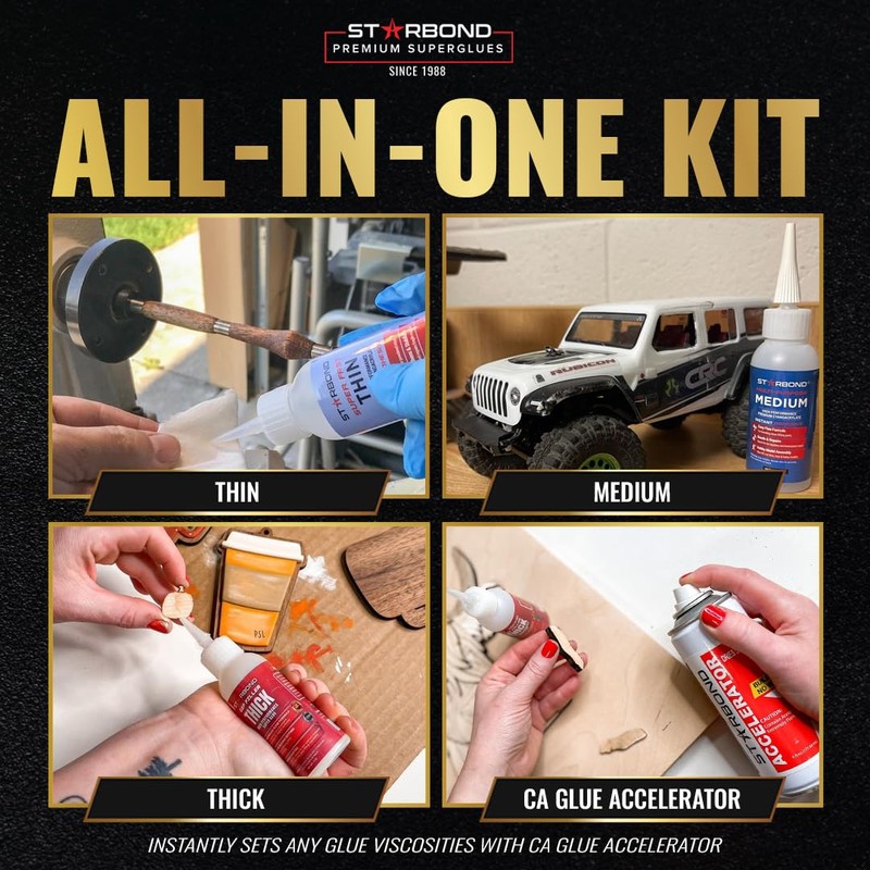 STARBOND 2 oz Thin Medium Thick CA Glue with 6