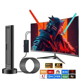 TV Antenna for Smart TV, MYNINES 2025 HD Indoor Antennas with Strong Magnetic Base Support 4K 1080P, 360°&Long Range Reception with Amplifier for Local Channels - Black