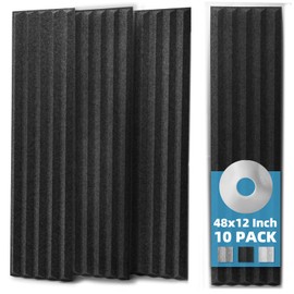 Art3d 10-Pack Peel and Stick Acoustic Panels with Acrylic Tape - 12 x 48 inches, Self Adhesive Sound Absorbing Polyester Wall Panels for Home Office Studio, Black