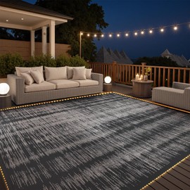 MontVoo Outdoor Rug Waterproof 6x9 ft with Strip Lights Outdoor Patio Rug Mat Reversible Plastic Straw Rug Outside Outdoor Rug for RV Camping Picnic Balcony Backyard