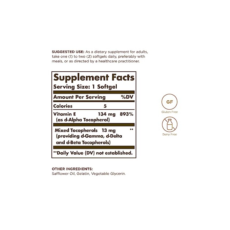 Solgar | Vitamina E 134 mg (200 UI) mixtas (d-alfa