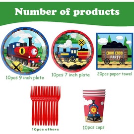 Train Party Tableware, 60PCS Train Birthday Tableware Set, Kids Party Tableware Train, Includes Train Plates Paper Cups Paper for 10 Person Birthday Party