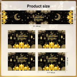 DPKOW Ramadan Decorations, 5pcs Ramadan Kareem Table Runner Place Mat, Fabric Washable Muslim Ramadan Tablecloth Place Mat Eid Mubarak Tablecloth Ramadan Dining Table Decoration Ramadan Party Supplies