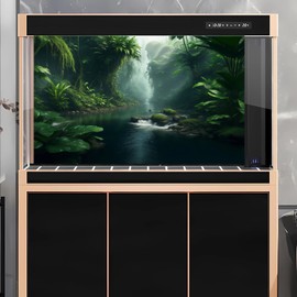 Jungle Aquarium Background Stream River Foggy Rainforest Terrarium Background Waterfall with Lush Green Jungle Plants Fish Tank Background Tranquil Natural Jungle Forest Aquarium Backdrop 24x12in