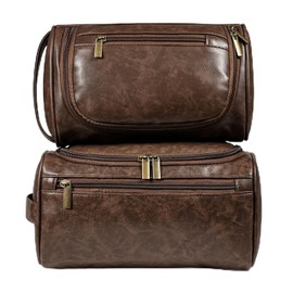 TAC5TAC Men's Toiletry Bag Combo -Large Waterproof Leather Dopp Kit & Medium Travel Bag, Durable Organizer for Grooming, Personal Care & Gym, Stylish Gift Set for Men (Brown)