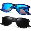 2 Pack Blue Mirrored Sunglasses for Men Women Trendy Polarized